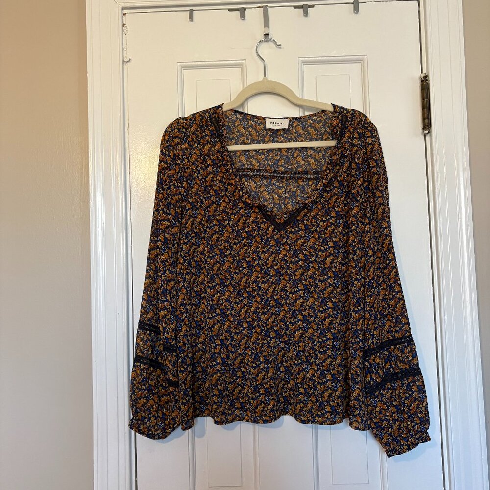 Sezane Angelina Bell Sleeve Blouse Floral Boho - - Picture 2 of 9